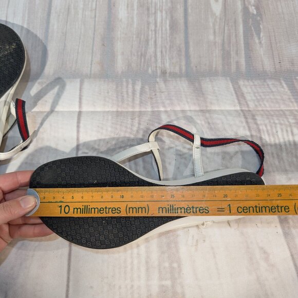 Gucci Women's White Sylvie Web Accent Leather T-Strap Sandals - Picture 9 of 9